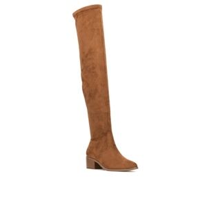 New York & Company Womens Rana Stacked Heel Over the Knee Boots, 9 Medium, Brown